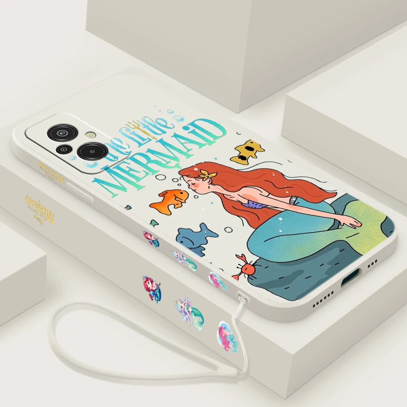 Beautiful The Little Mermaid Liquid Left Rope Phone Case For Redmi 6 7 8 9 10 11 12 13 K30 40 50 60 AT X A1 Ultra Pro Soft Cover