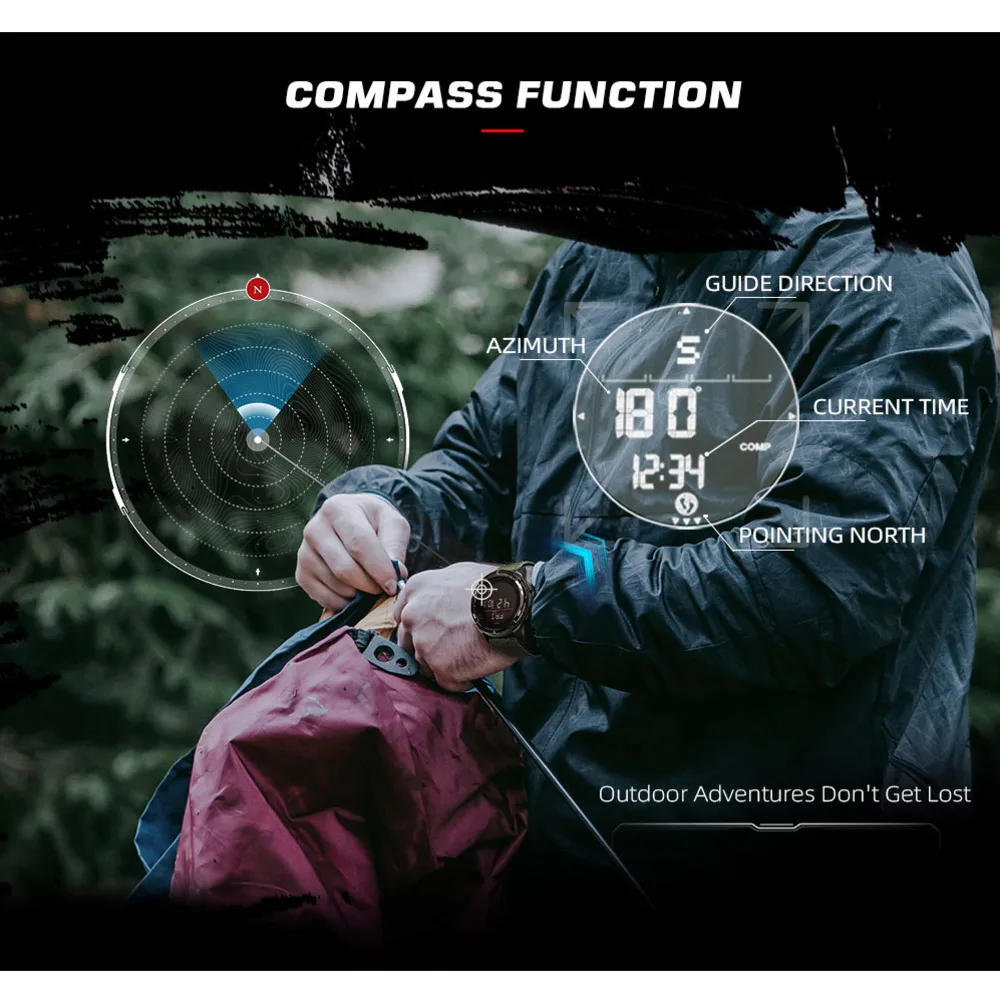 NORTH EDGE Men's 45mm Carbon Fiber Case Waterproof Watch with Nylon Strap and Metronome Compass