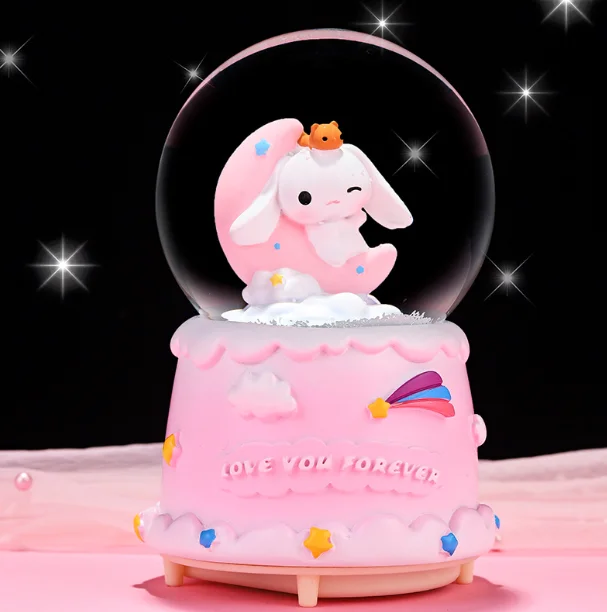 Crystal Ball Music Box Cartoon Sanrio Cinamonroll Birthady Gifts Glowing Snowflakes Music Box Home Decoration Desktop Ornament 3