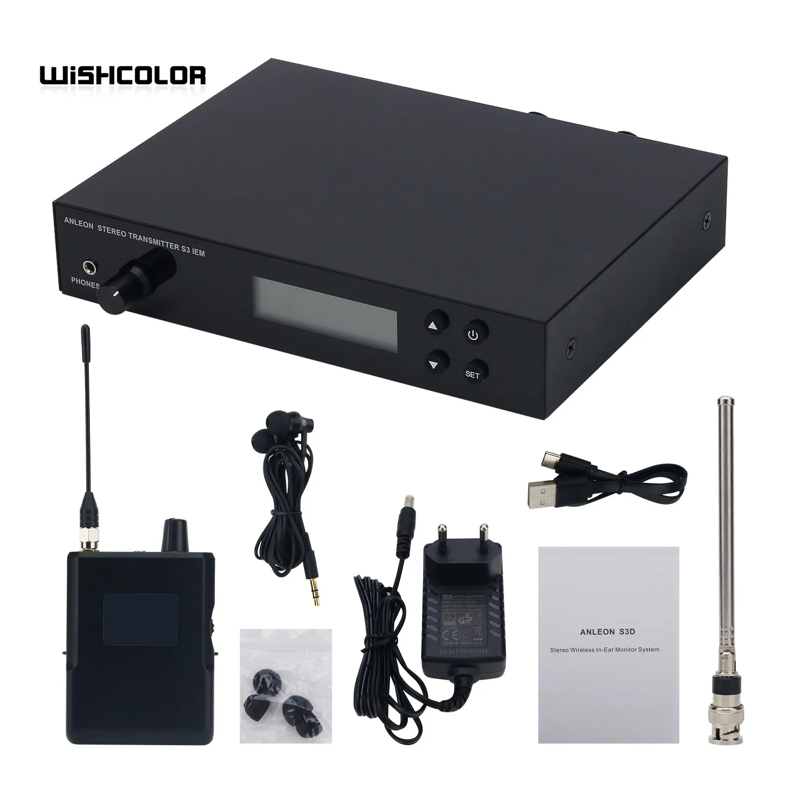 ANLEON S3D 560-596MHz 송신기+수신기 키트 스테레오 무선 인이어 모니터 시스템 (무대 공연용)