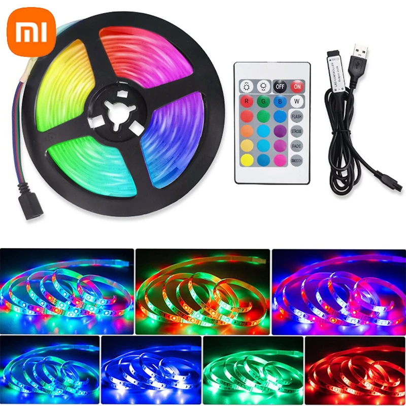 

Светодиодная лента Xiaomi, 2 м, USB, Светодиодная лента 2835, 24 клавиши, ИК-пульт дистанционного управления для кухни, кладовой, спальни, ПК, телевизора, подсветка, домашнее освещение