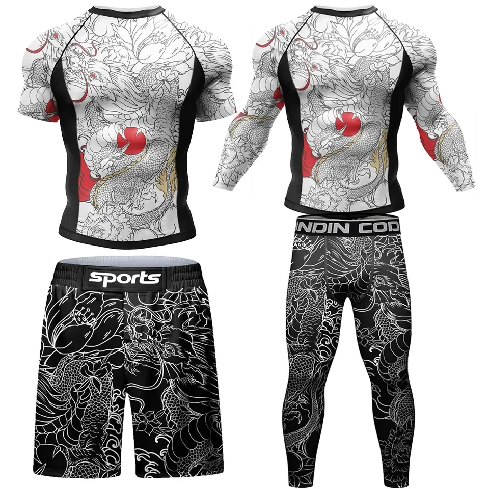 

Men MMA Boxing Set Running Tracksuit Bodybuilding Workout Sportswear Training Fitness Gym Clothing Jiu Jitsu Muay Thai Rashguard