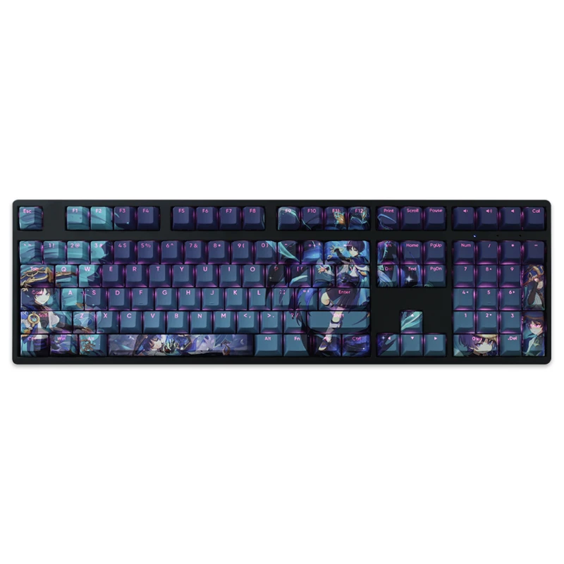 Desenhos Animados Anime Gaming Key Caps Pbt Lados Tintura Subbed Keycaps Perfil Cereja Keycap Backlit para Genshin Impact Wanderer 108 Chaves - Imagem 4