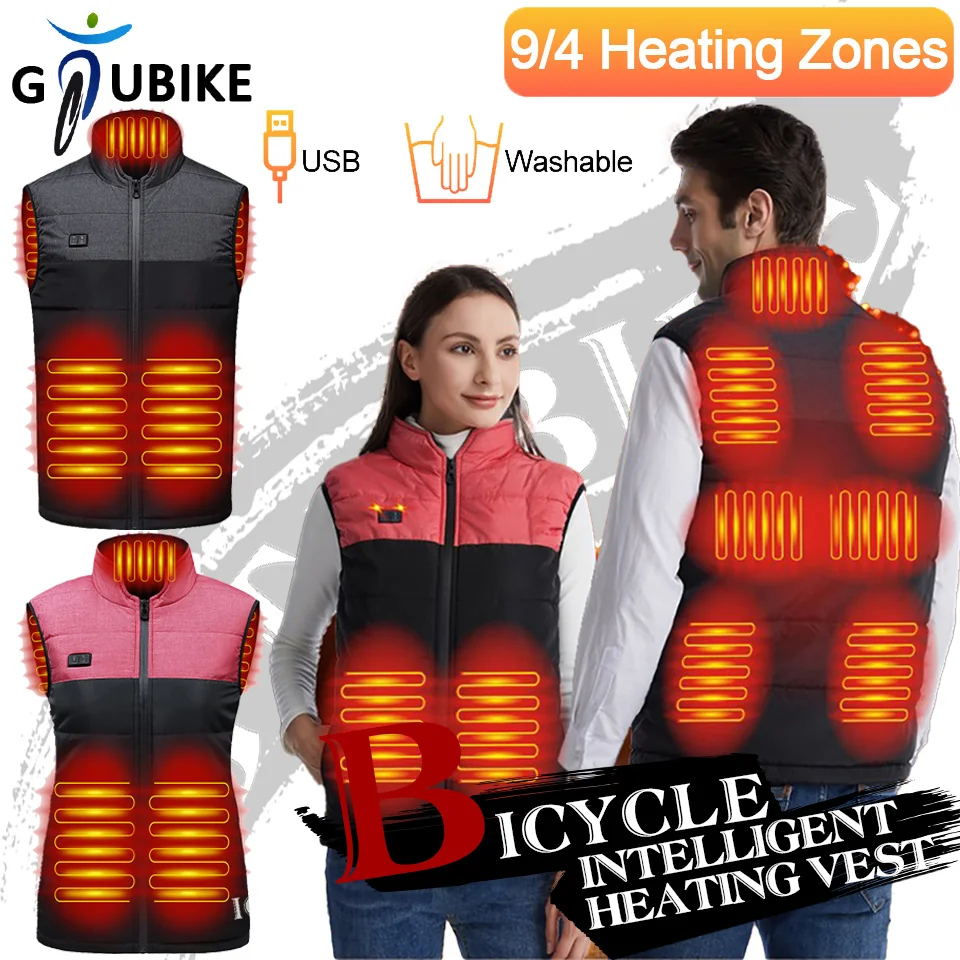 

GTUBIKE Winter Thermal Vest USB Charging 9/4 Area Electric Heating Clothes Men Women Outdoor Cycling Camping Hiking Warm Jacket