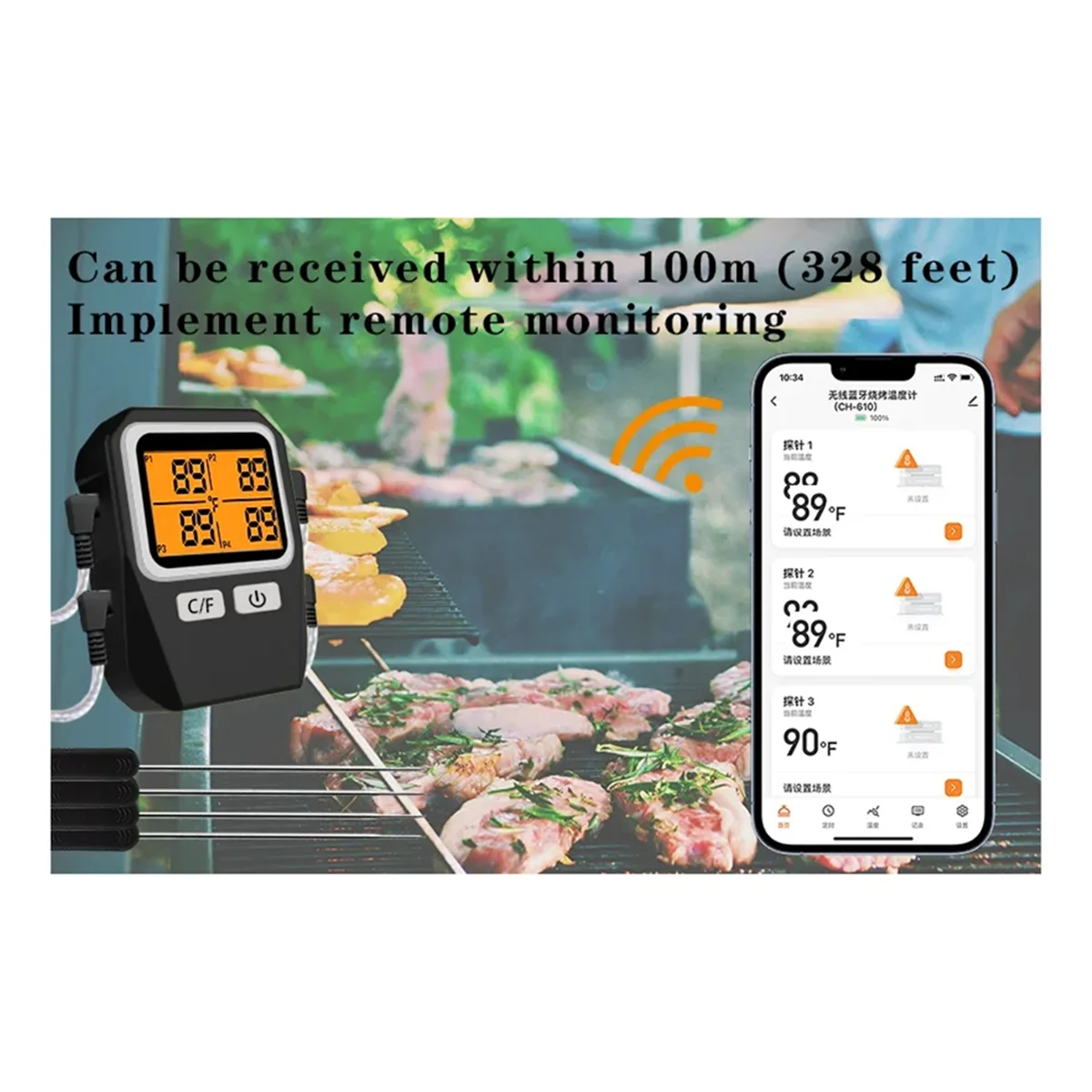 Tuya 100M Wireless Meat Food Thermometer Kitchen Cooking Tool Oven Grill BBQ Bluetooth Temperature Meat Thermometer