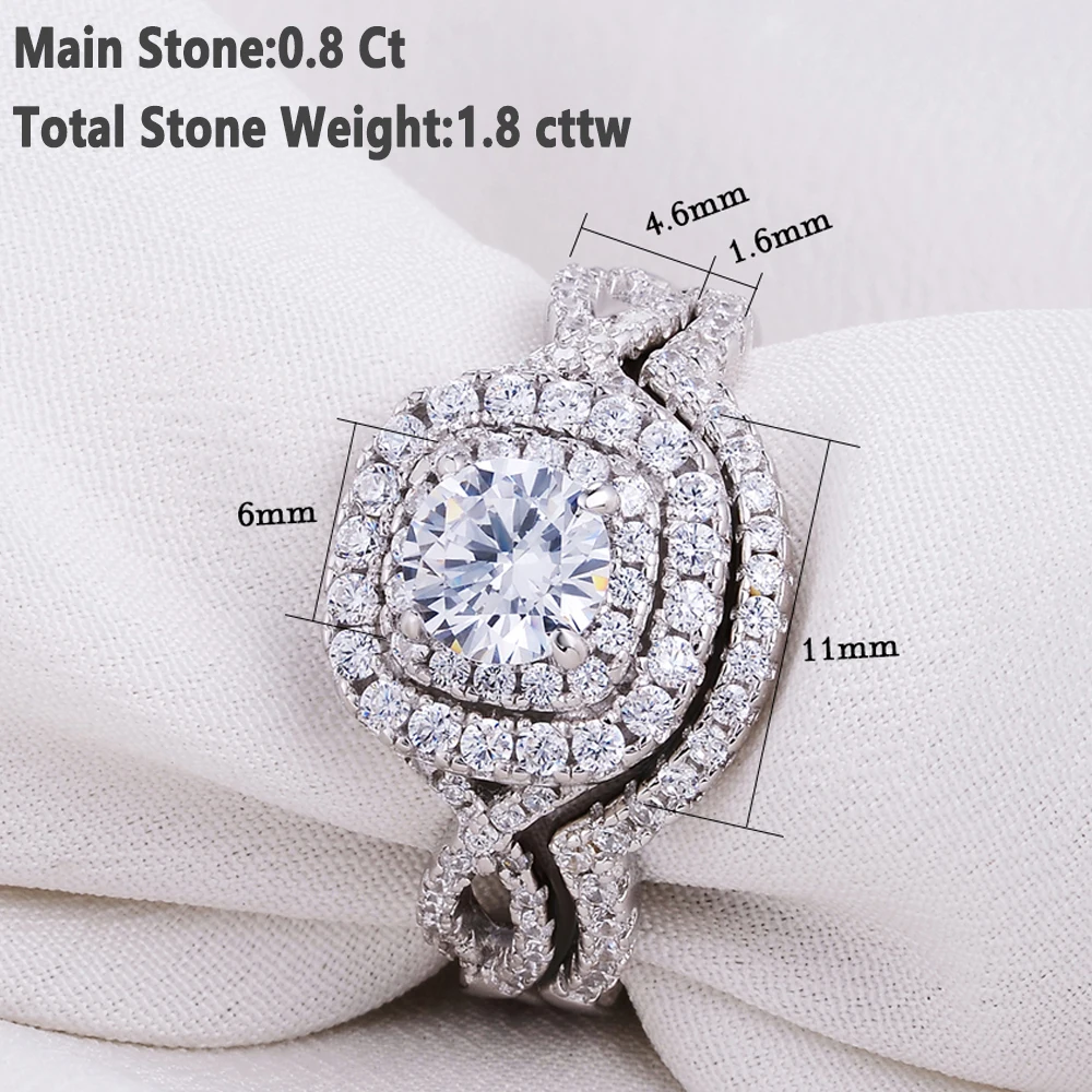Newshe 2Pcs Wedding Ring Set for Women Genuine 925 Sterling Silver 1.8Ct Round Cut AAAAA CZ Jewelry Size 4-13 2