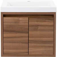 Miles Vanity, Kelby 24 Inch Modern Floating Bathroom Vanity with White Single Sink Top, 2-Door Cabinet, Caramel Mist 2