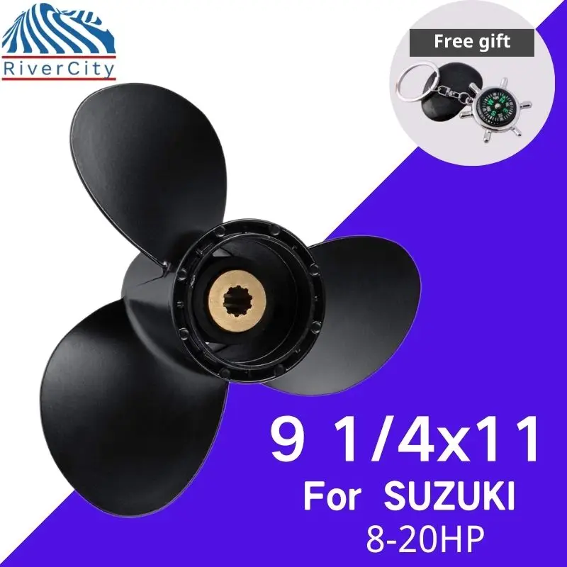 For Suzuki 8HP 9.9hp 15hp 20hp Outboard Propeller 9 1/4*11 Boat Motor Aluminum Alloy Screw Ship Marine Engine 3 Blade 10 Spline