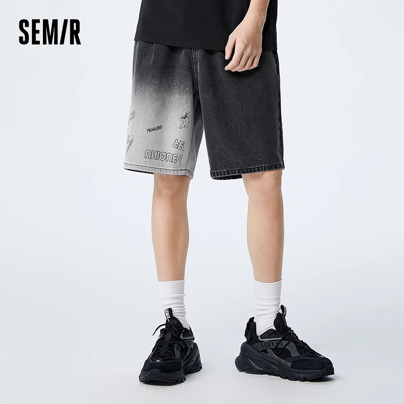 Semir Men Denim Shorts Summer Loose Fit Comfortable Gradient Five-Quarter Pants