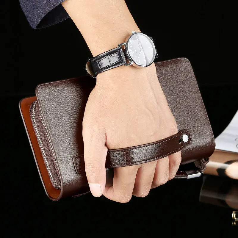 Large Capacity Fashion Long Wallet Men Hand Bags Double Zipper Mobile Phone  Bags