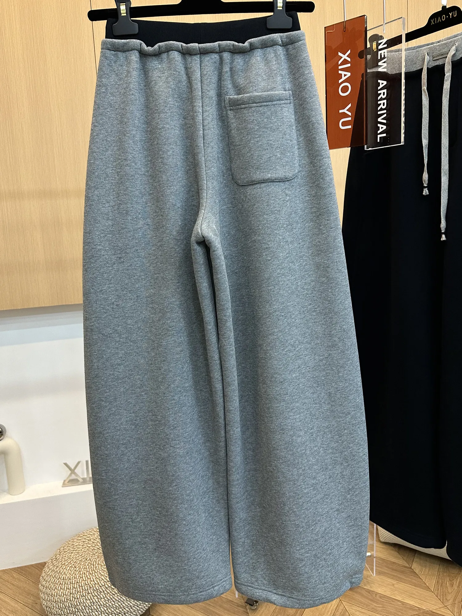 بنطلون نسائي واسع الساق بخصر مرتفع ورباط، تصميم مرقع مع حافة منحنية، مناسب للربيع والخريف، بنطلون رياضي كاجوال