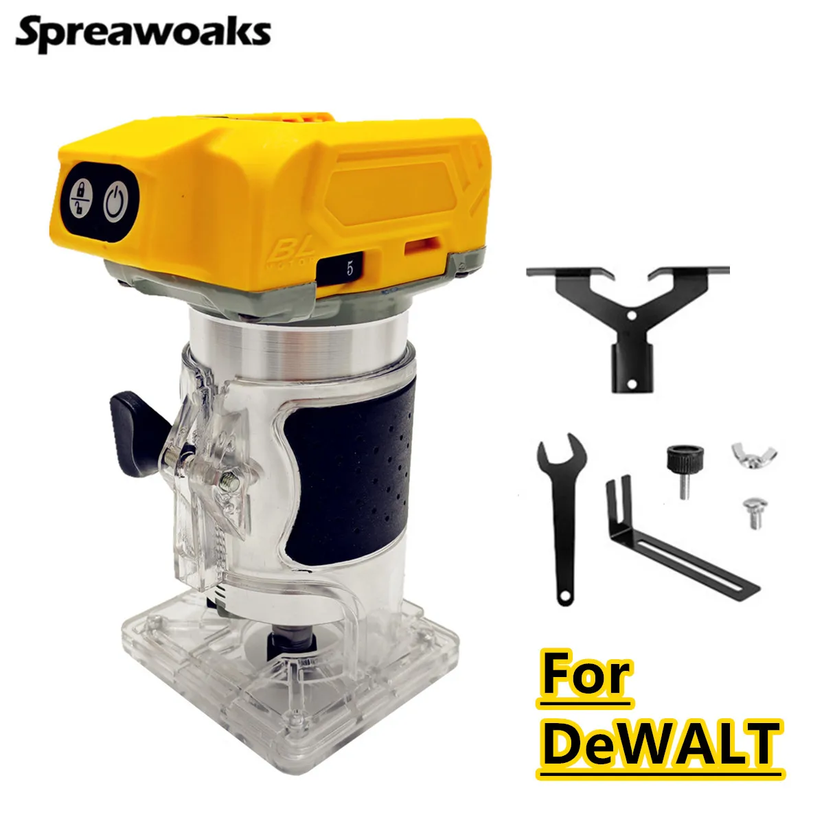 For DeWALT 20V Battery Electric Trimmer 5 Gears Brushless Woodworking Trimming Machine Wood Router Milling Engraving Power Tools