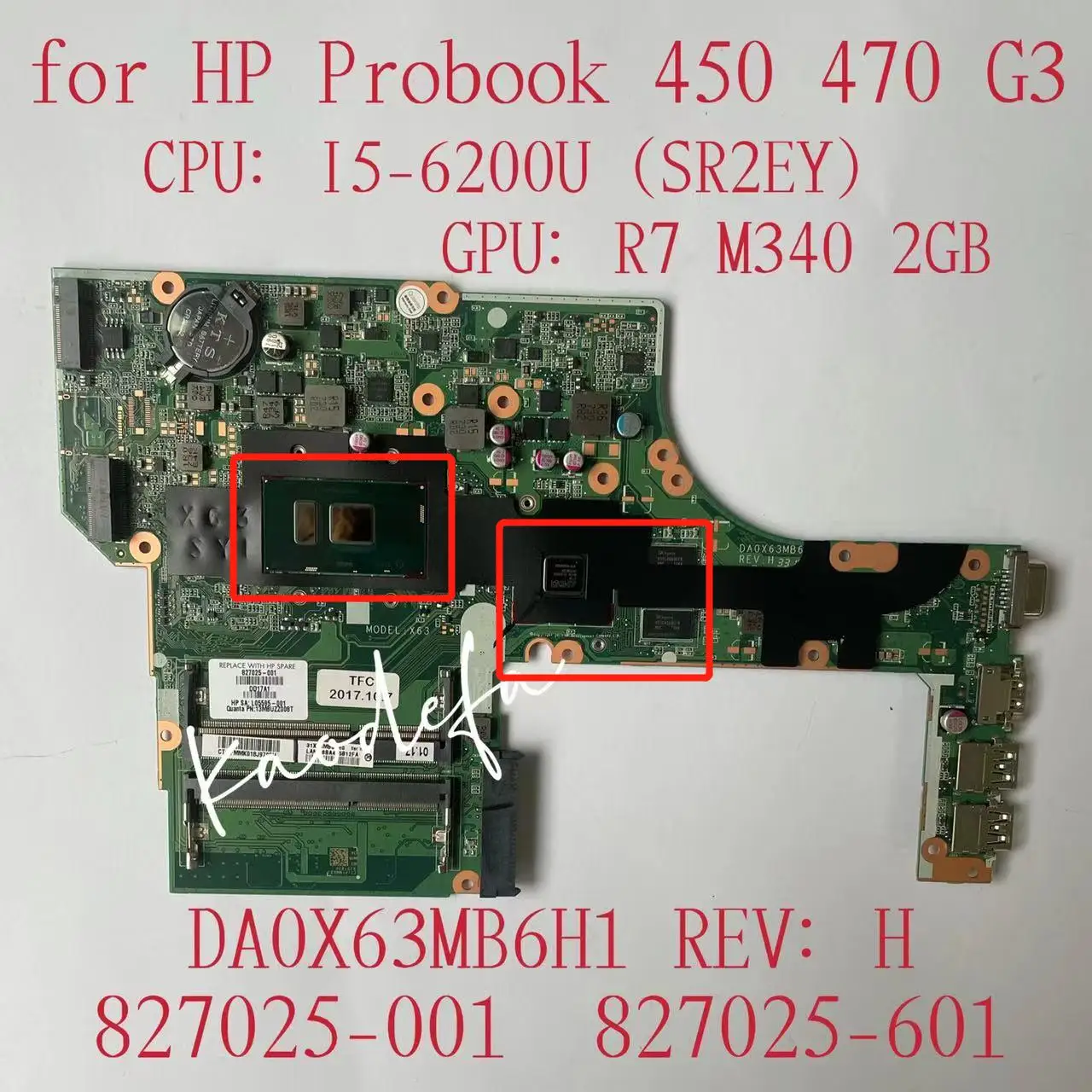 450 G3 Mainboard Per Hp Probook 470 G3 Scheda Madre Del Computer Portatile Cpu:I5-6200U Gpu:R7 M340 2Gb Ddr3 827025-601 827025-001 Da0X63Mb6H1
