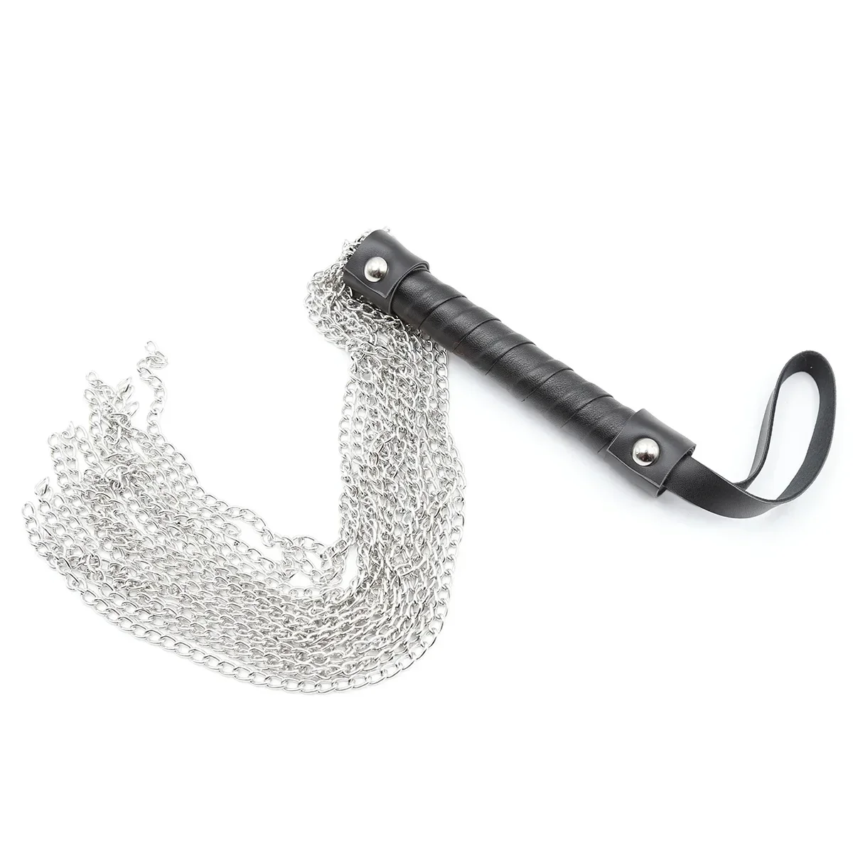 Leather Handle Metal Chain Whip Tassel 55cm Horse Whip