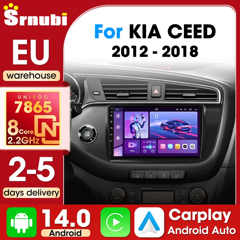 Srnubi para KIA CEED JD Cee'd 2012-2018, Reproductor Multimedia Inalámbrico para Auto con Carplay y Android Auto, Radio para Auto, Navegación GPS, Pantalla QLED UIS7865 de 2 Din, Compatible con SWC 1
