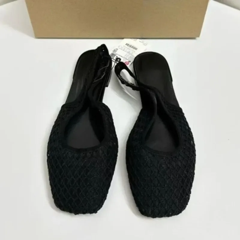 Summer Breathable Weave Mesh Flat Women Sandals Casual Square Toe Slingback Beach Hollow Out Footwear For Lady Shoes_vogvips.com