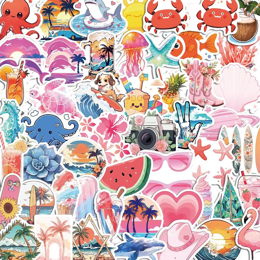 10/50PCS Beach Pattern Summer Stickers Pack DIY Skateboard Motorcycle Suitcase Stationery Decals Decor Phone Laptop Toys william morris deer canvas backpacks for girls boys textile pattern school college travel bags men bookbag fits 15 inch laptop