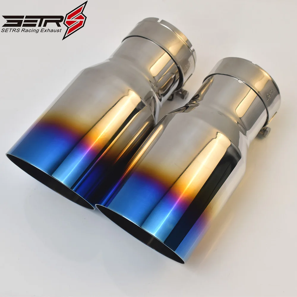 1Pc Universal Brunt Blue Stainless Steel Slahed Cut Flange Exhaust Pipe Curly Muffler Tip For E90