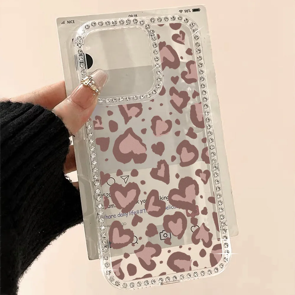 Heart-Shaped Leopard Print Shockproof Transparent Phone Case