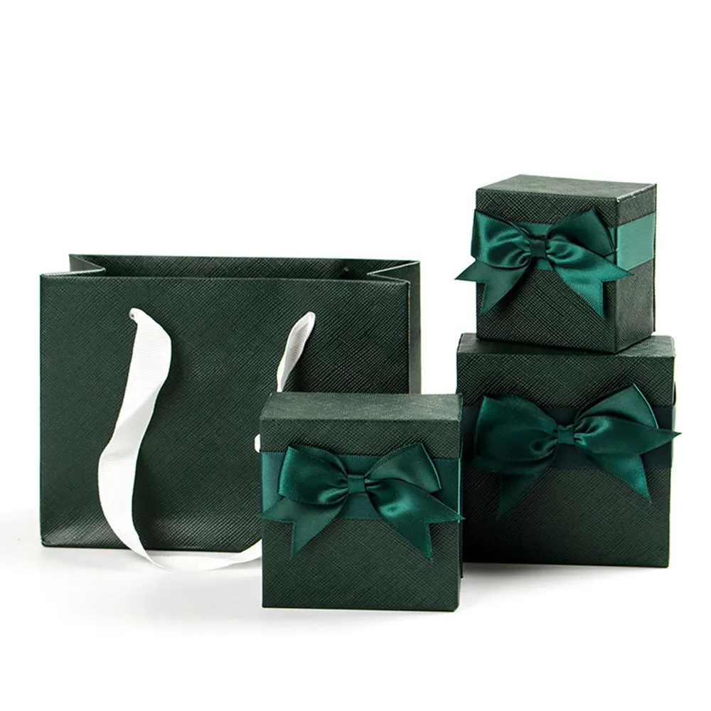 12pcs/Lot Green Jewelry Box With Green Bow For Ring Pendant Exquisite And Minimalist Fashion Valentine’s Day Gift Packing Cases premium flip soap flower jewelry gift box necklace ring earrings jewelry eternal rose birthday valentine s gifts package