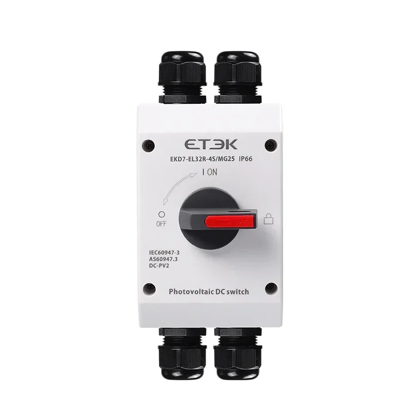 Photovoltaic Solar DC Isolation Switch Outdoor PV Solar Switch 4P 1000V 32A UKPM  Rotating Handle IP66 Waterproof EKD7