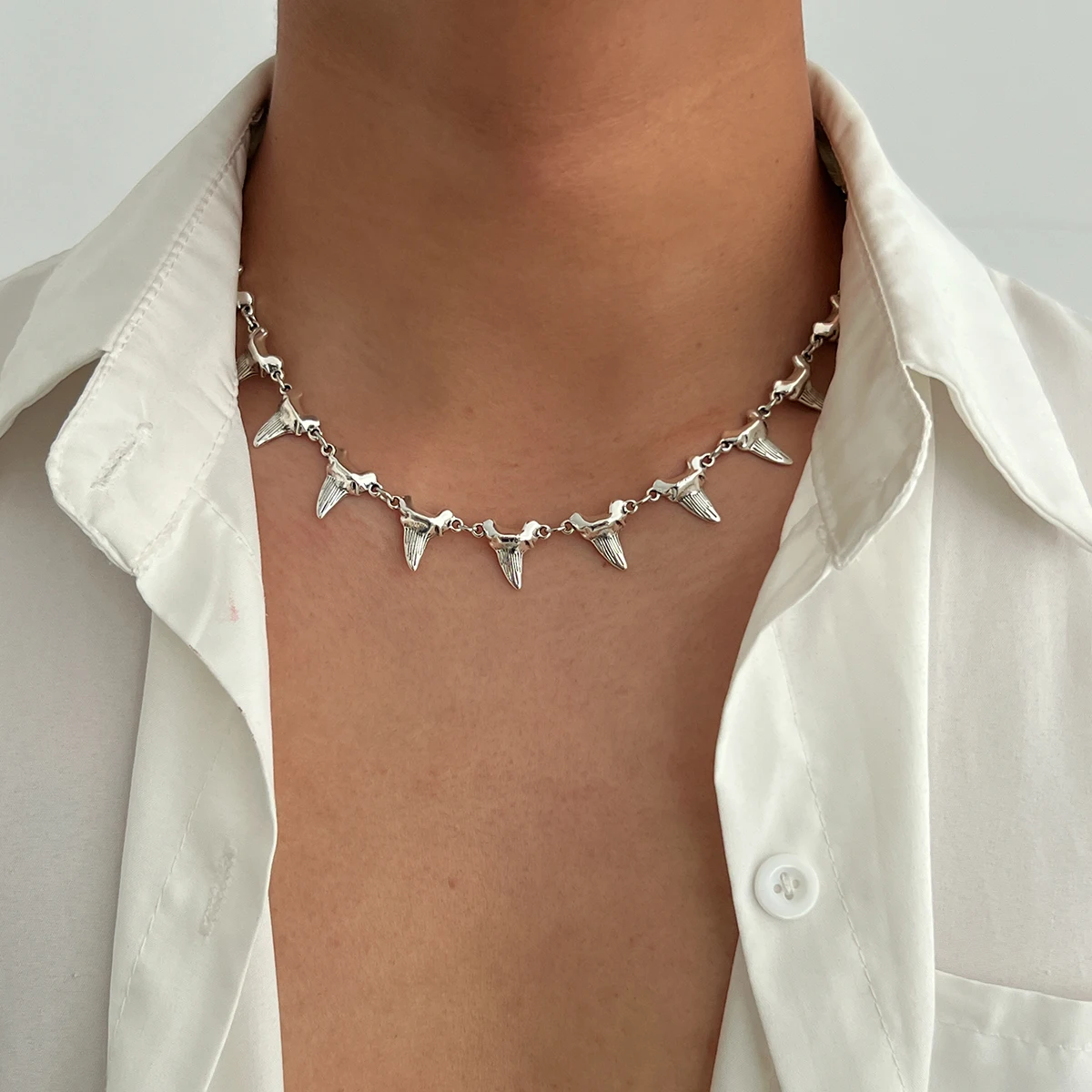 SHIXIN Smooth Rivet Spike Short Choker Necklace for Men Hip Hop