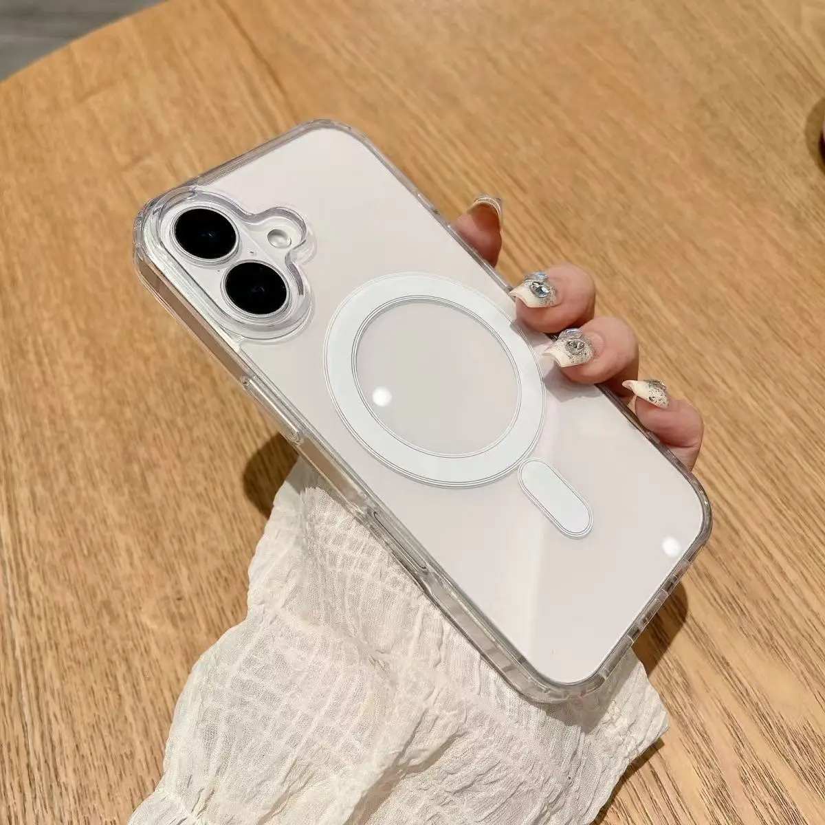 Kristall stoßfest für Magsafe magnetische Hülle für iPhone 17 16 15 14 Plus 13 12 11 Pro Max 16e Air Clear Wireless Charge Cover – Detail 2