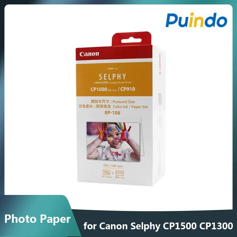 Originale Per Canon Selphy Cp1300 Cp1200 Cp1000 Cp910 Cp1500 Rp-108 Ink Cassette Photo Paper Set Stampante Kp108In 6 Pollici
