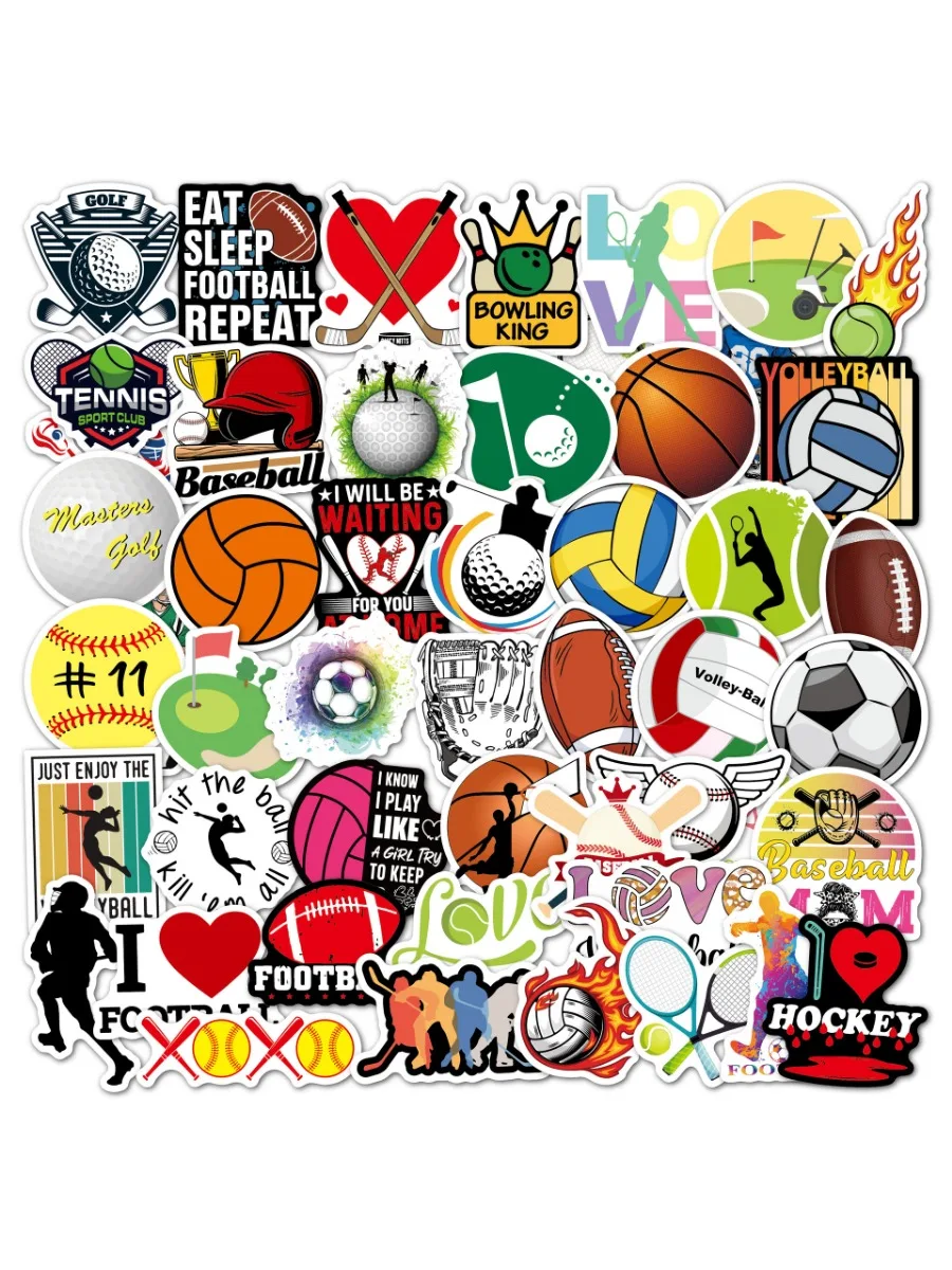 

50 Ball Stickers, Basketball, Rugby, Soccer, Baseball, Sports Decoration, Laptop, Luggage, Refrigerator, Mobile Phone Stickers