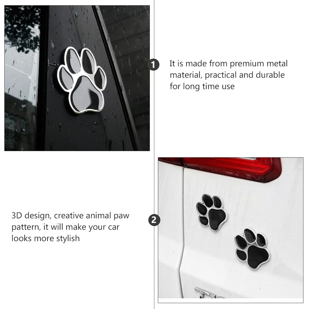 Adesivi 3D per auto, con zampa di cane, set da 2 pezzi, adesivi personalizzati, per paraurti auto, colore argento cromato, universali, per auto, moto, 7 cm x 6 cm