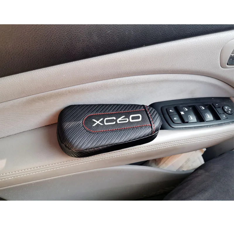볼보 Xc60 용 탄소 섬유 가죽 자동차 다리 쿠션 무릎 패드, 자동차 문짝 암 패드, 자동차 액세서리, 차량 보호, 1 개