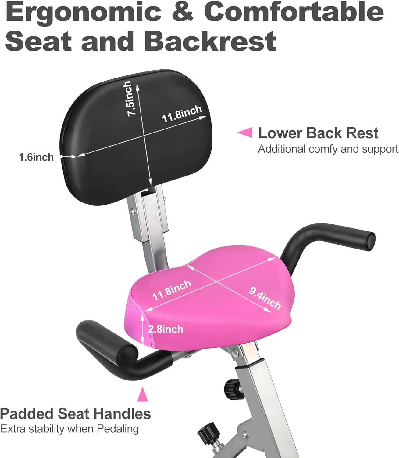 Exercise Bike Portable Upright Adjustable Backrest Cycling Recumbent Stationary Bike Slim Indoor Workout Fitness Cardio