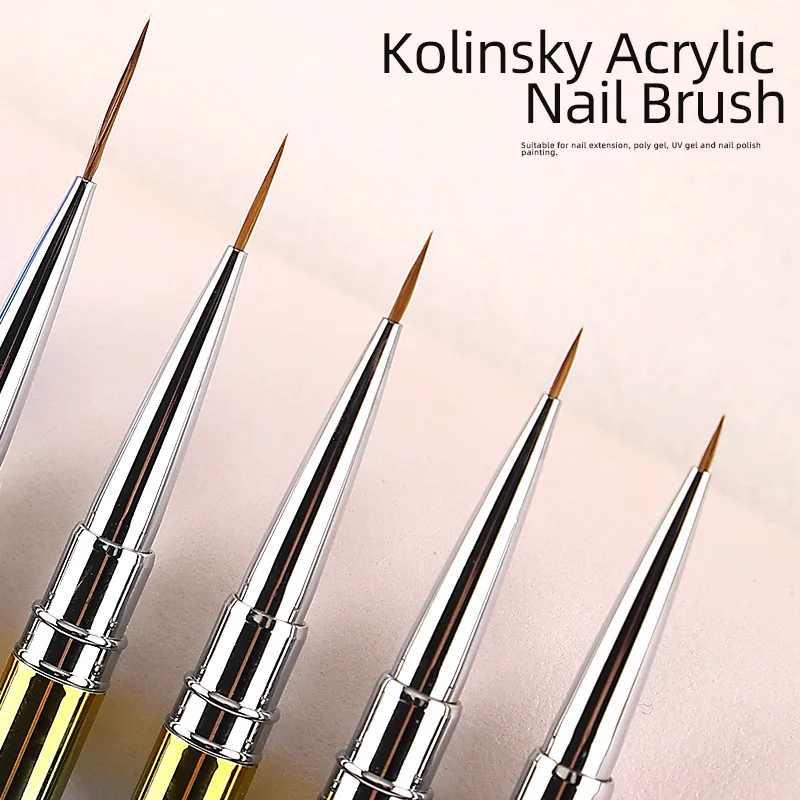 Nail Art Brush Rainbow Metal Long 100% Pure Natural Hair Professional Kolinsky Nails Art Liner Brush Nail Art Pen for Nail Desig 4