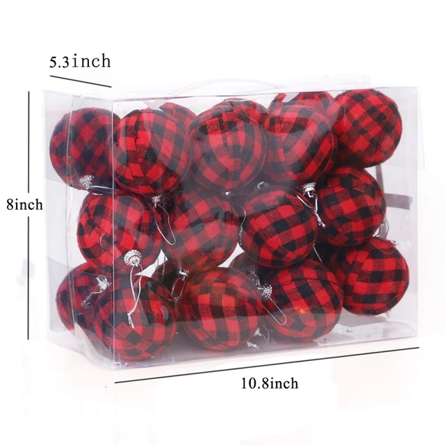 24pcs Christmas Plaid Ball Christmas Tree Ornaments Plaid Fabric Christmas Balls Xmas Hanging Tree Pendants Noel Navidad 2024 6