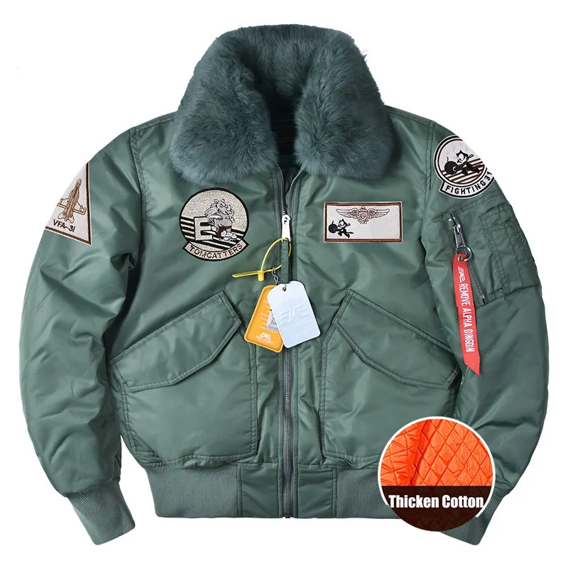 Giacca da volo da uomo cappotto in cotone con colletto in lana addensato giacche Bomber tattiche militari parka in cotone caldo per uomo 2