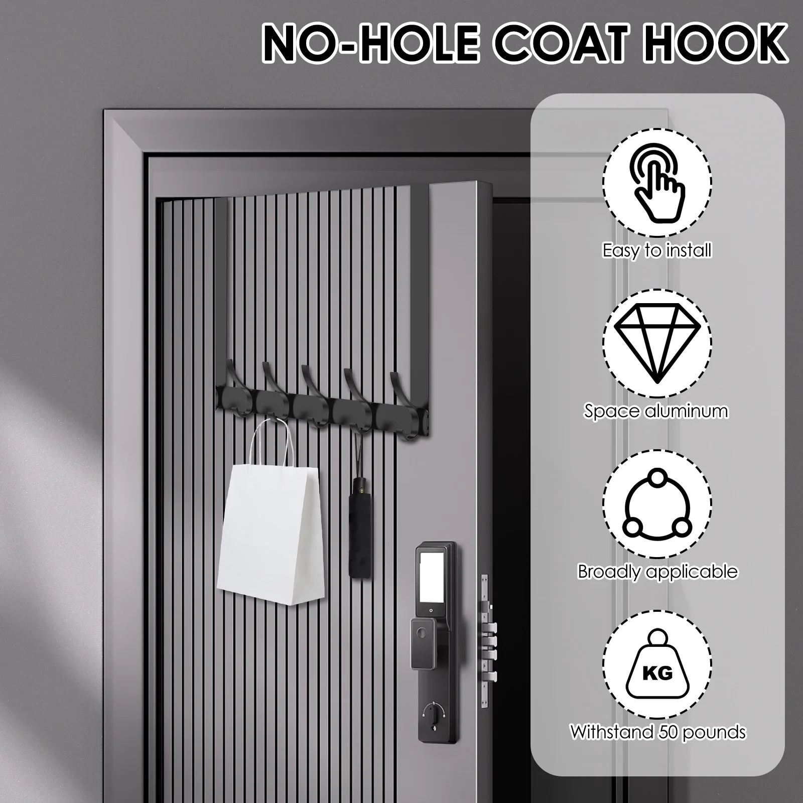 2 Pack Over the Door 12 Hooks Punch-free Home Door Behind Hanger Hat Towel Clothes Key Hanger Kitchen Bathroom Storage Rack