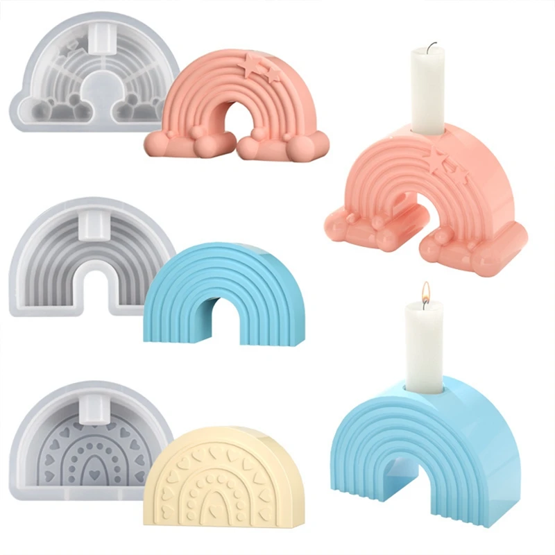 3D Rainbow Arch Bridge DIY Aromath Plaster Cloud Rainbow Ornament Wax Mould 3D Silicone Candle Molds Home Craft Decoration