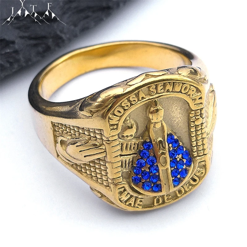 Kristall Unsere Liebe Frau von Aparecida Brasilien Nossa Senhora Ring Männer Edelstahl Jungfrau Maria Ringe Schmuck Freund Geschenk RRR514S05