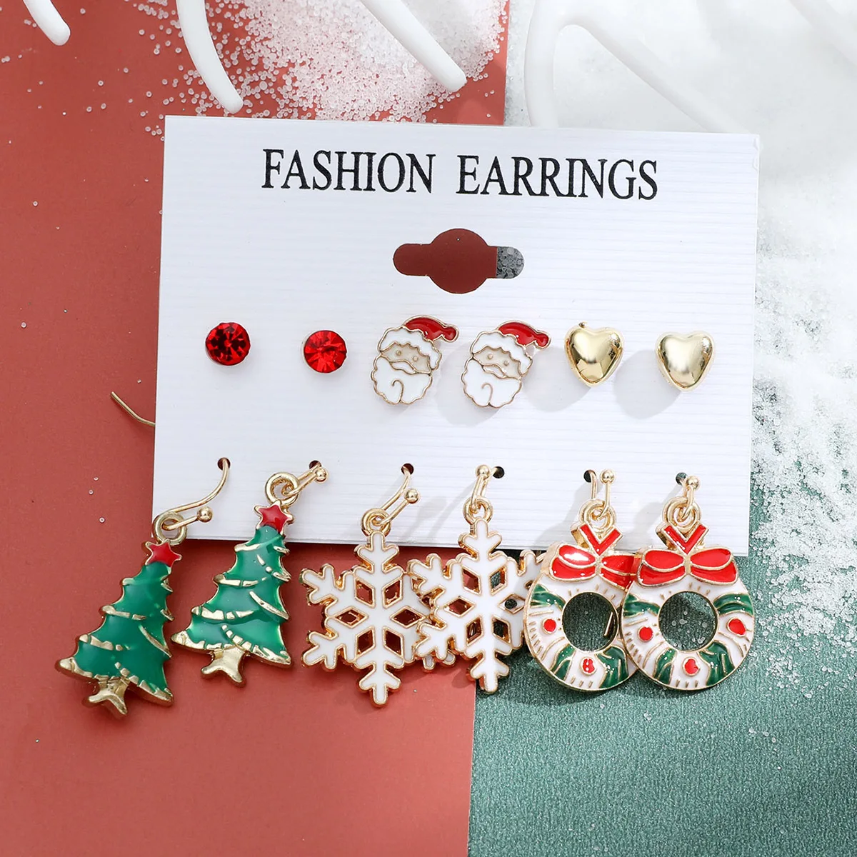 thumbnail image 1 of Juego de 6 pares/lote de pendientes navideños con diseño de árbol de Navidad, alce, muñeco de nieve y Papá Noel, bonitos pendientes con forma de botón, regalos navideños para mujeres, niñas y niños, 1 of 5