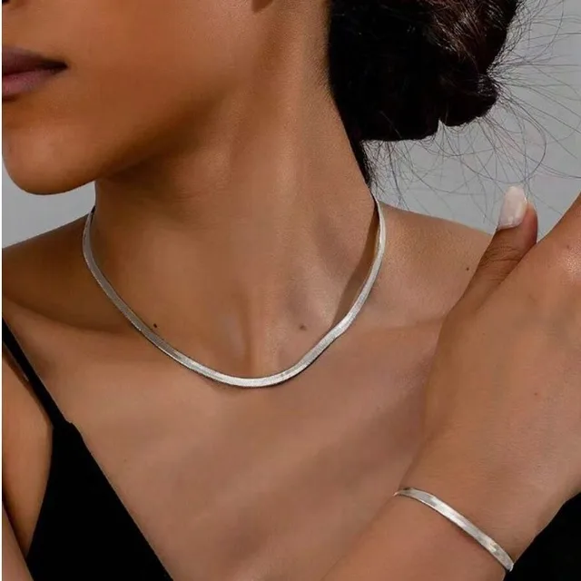 Golden Stainless Steel Snake Chain Necklace & Bracelet Set – Women’s Hip Hop Jewelry - Image 2