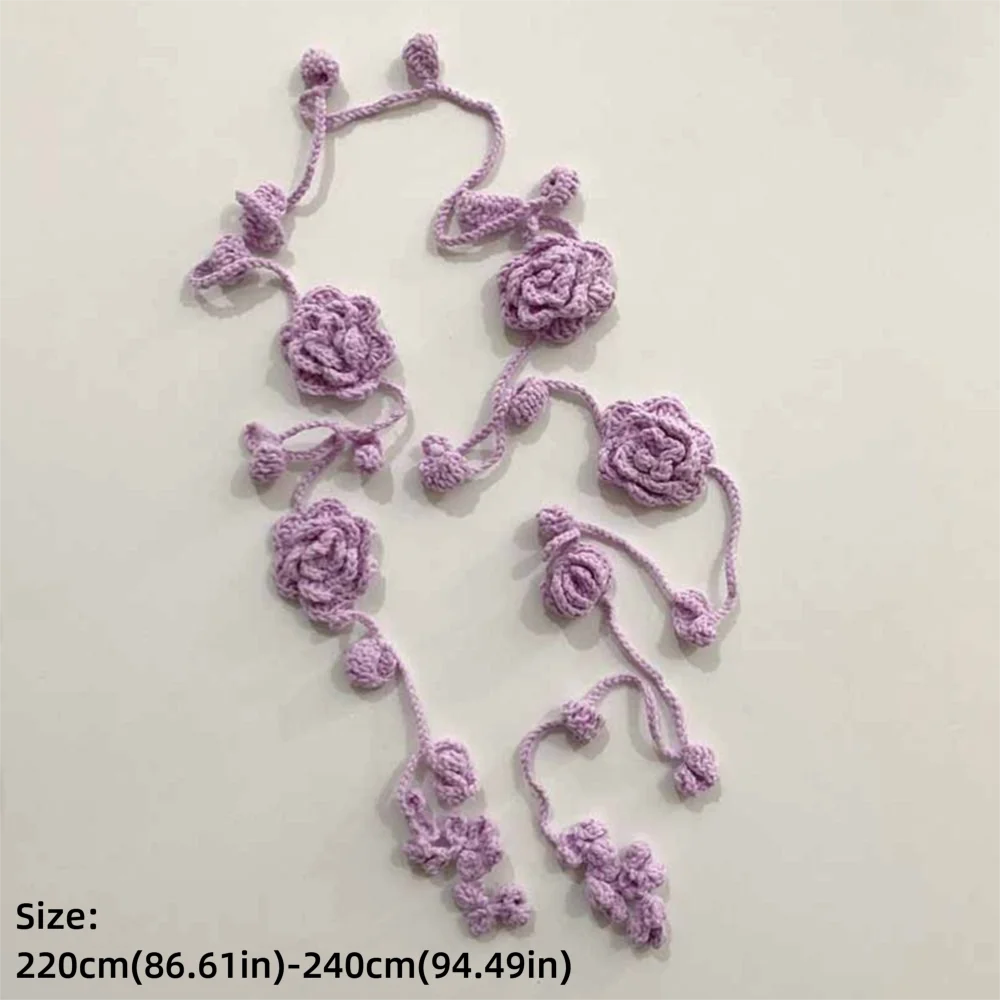 Creative Multicolor Y2k Rose Necklace Long Scarf Crocheting Rose Flower Neck Chain Decoration Accessories Rose Scarf Girl