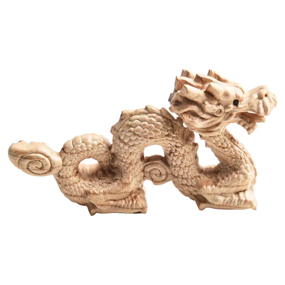 木製ドラゴン彫刻置物 ドラゴンの木彫り 龍の木彫り スワール無垢材 左向き 50cm 竜の