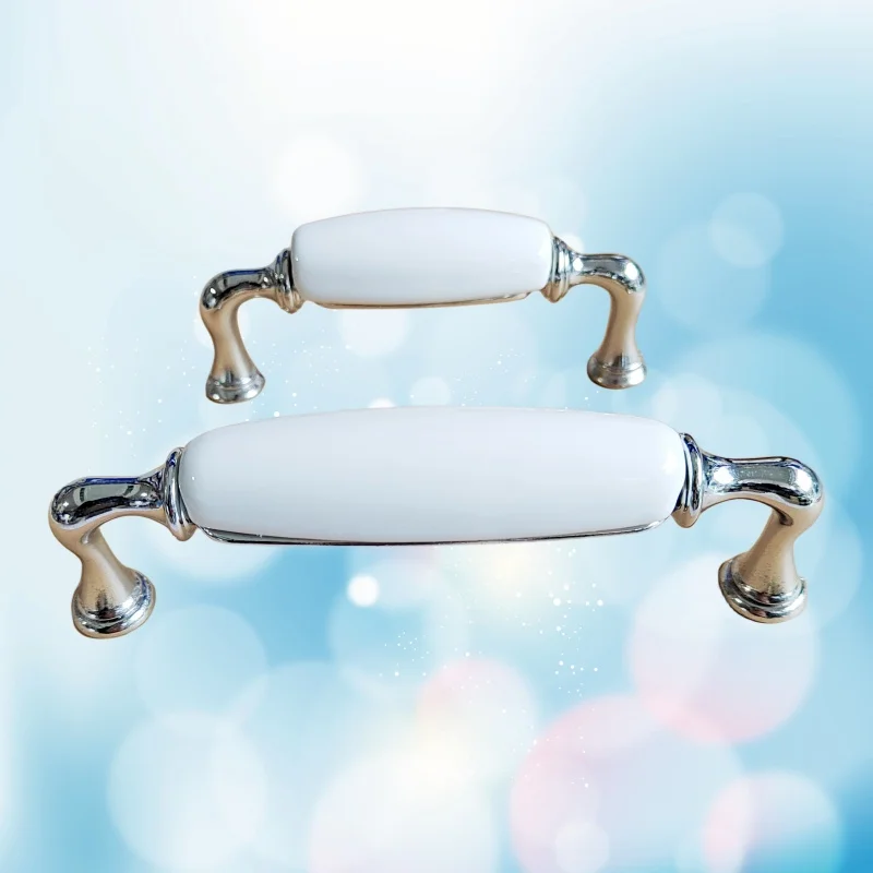 Modern White Ceramic Cabinet Handles Zinc Alloy Drawer Knobs Pulls Bright Chrome Wardrobe Door Handles Furniture Handle 96mm/128 furniture knobs