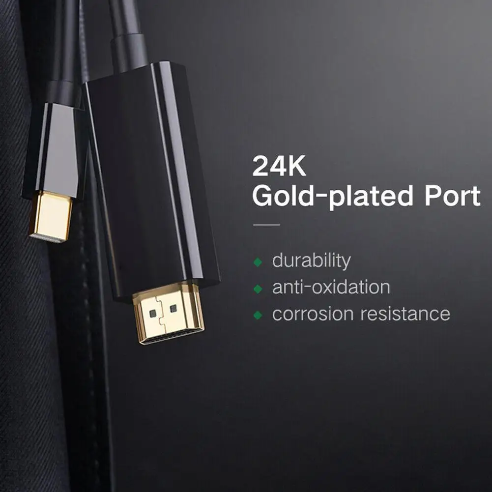 1.8M Mini DP Display Port Thunderbolt 2 To HDMI-compatible Cable Pro Adapter Plated Gold for Macbook Mini IMac