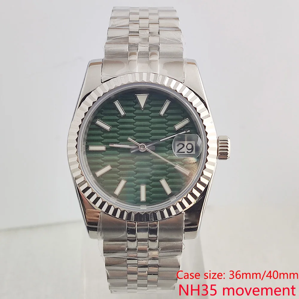 남녀공용 시계, NH35 무브먼트, 녹색 발광 다이얼, 사파이어 유리, 커플 패션 시계, 36mm, 39mm
