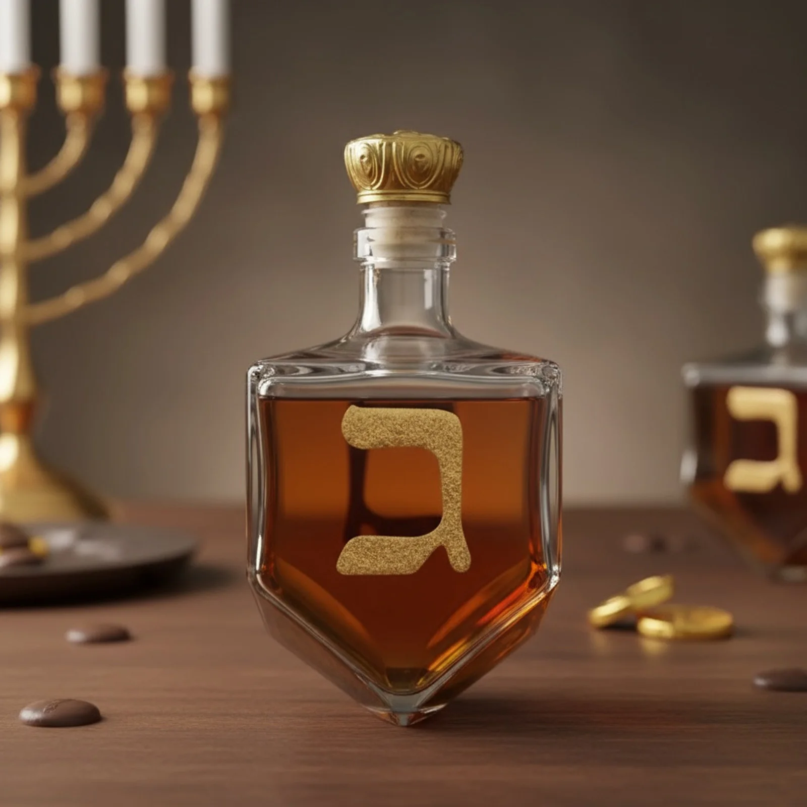 Hanukkah Novel Whiskey Bottles W/ Golden Hebrew Letters Crown Cap Twisted Whiskey Decanter for Festival Home Bar Display