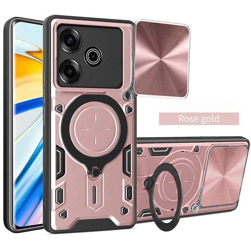 Magnetic Ring Armor Shockproof Phone Case with Lens Protector