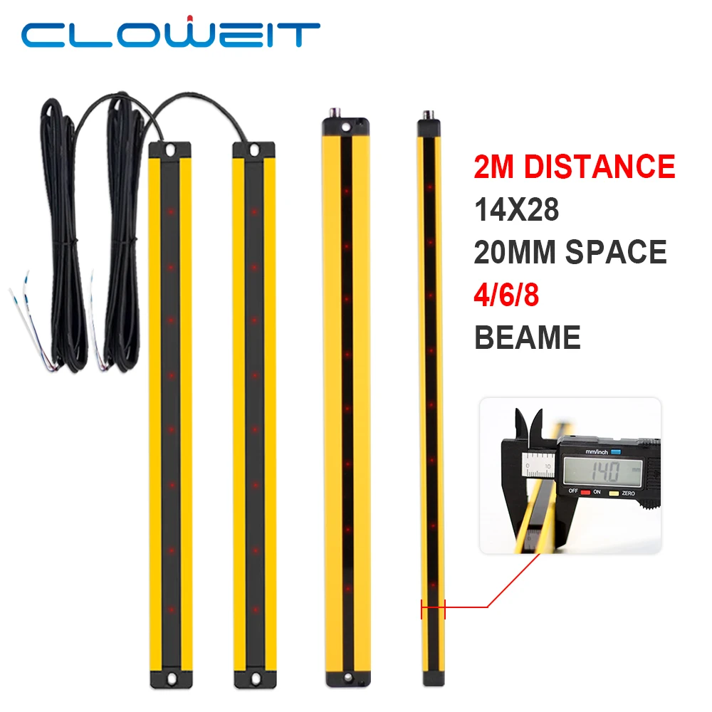 Cloweit-dispositivo Grating Super Thin Cortinas de Luz de Segurança Detectando Distância Protetor para Espaço Estreito Rc2004 0.22m 14×28.