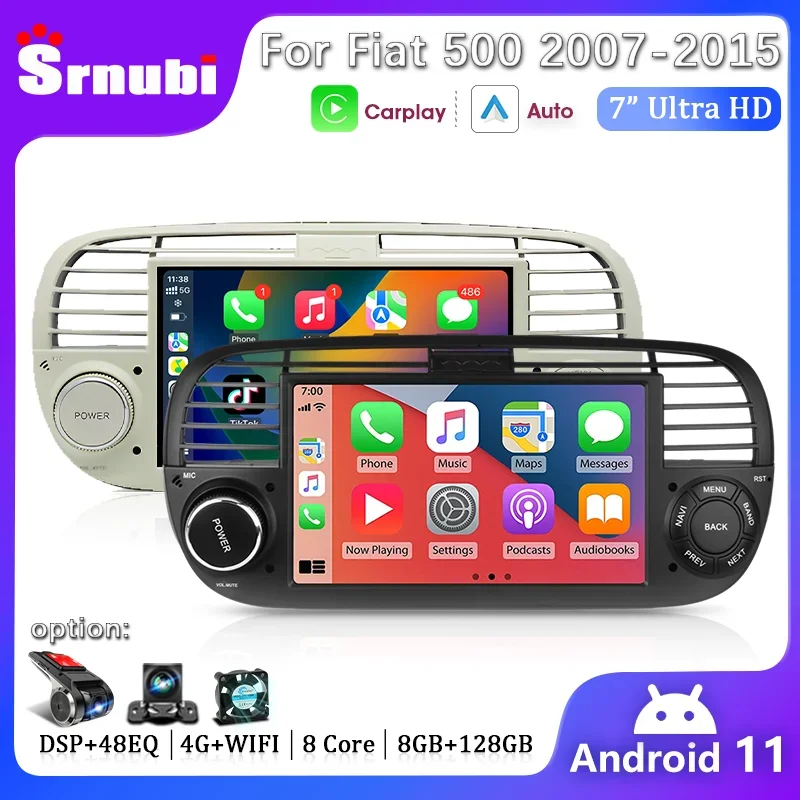 Srnubi 7" Android Car Radio Multimedia Player for FIAT 500 Abarth 2007-2015 Wireless Carplay Auto Stereo GPS Navigation RDS DVD