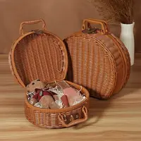 Round Wicker Suitcase Large Capacity Dust-proof Rattan Woven Luggage Box Handmade with Double Handle Sundries Organizer Outdoor 2